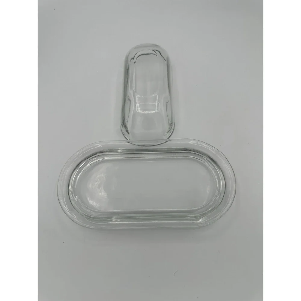 Vintage Oval / Oblong Clear Glass Butter Dish with Lid